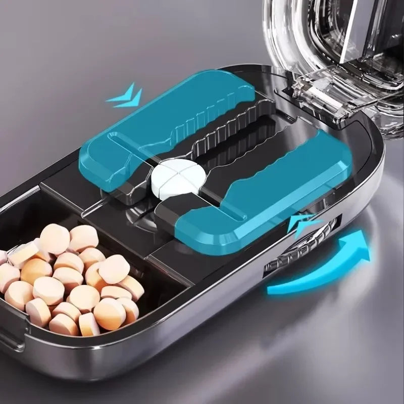 Adjustable Pill Cutter & Storage Box Portable Medicine Organizer & Crusher