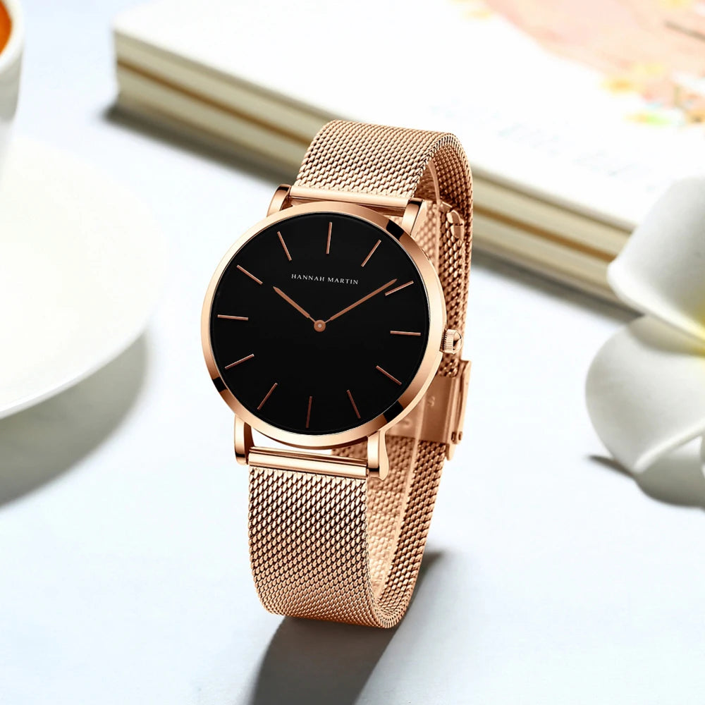 Hannah Martin Women Watch Top Brand Japan Quartz Movement 36mm Rose Gold Waterproof Fashionable Nordic Minimalist Ladies Watches - Zecs shopping