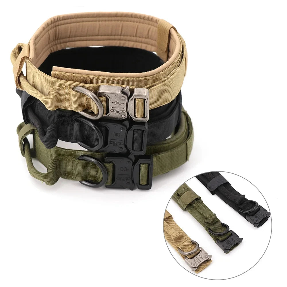 Tactical Military Dog Collar Adjustable Nylon Dog Collar with Control Handle and Metal Buckle for Medium and Large Dogs
