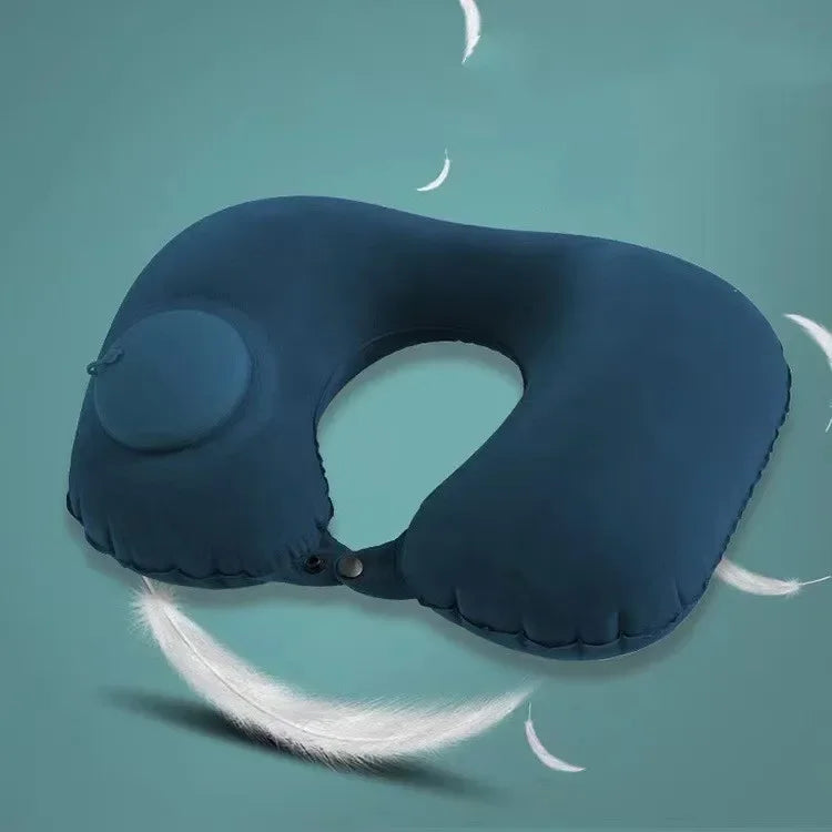 U-Shaped Inflatable Travel Pillow Portable Air Neck Support Cushion Comfortable Sleeping Press to inflate pillow - Zecs shopping