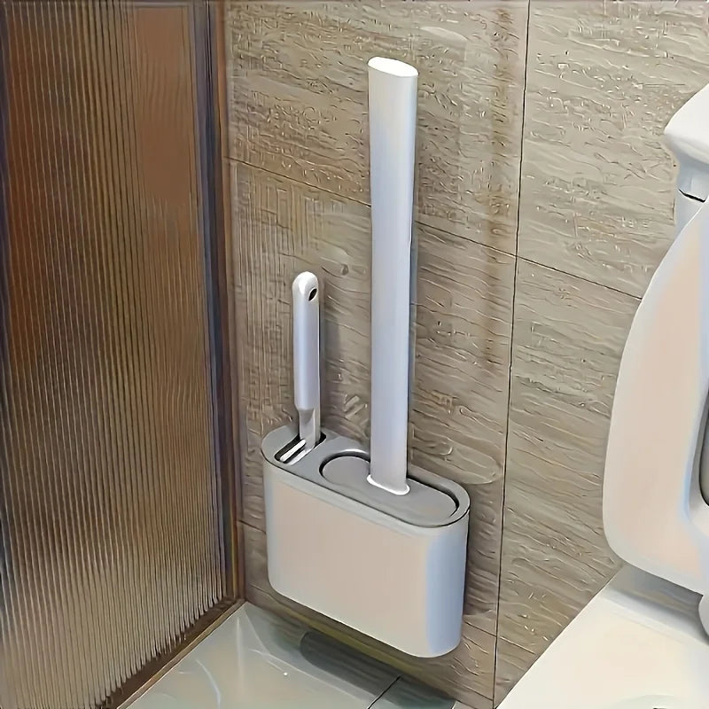 Wall Hanging Toilet Cleaning WC Brush Holder Long Handled Silicone Water Proof Quick Drying Soft Bristles Bathroom Accessories