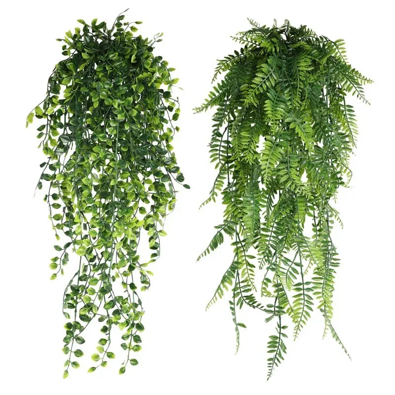 Persian fern Leaves Vines Home Room Decor Hanging Artificial Plant Plastic Leaf Grass Wedding Party Wall Balcony Decoration - Zecs shopping