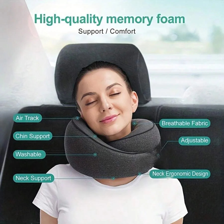 1pc Travel Pillow Pure Memory Foam Neck Pillow, Comfortable & Breathable Cover, Machine Washable, Airplane Travel Kit With Luxur - Zecs shopping