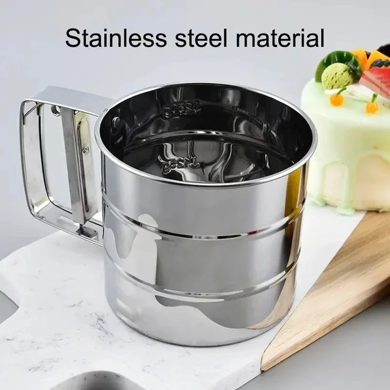 PC Stainless Steel Flour Sifter Sieve with Hand Press Fine Mesh for Baking Powder Sugar Kitchen Baking Tools