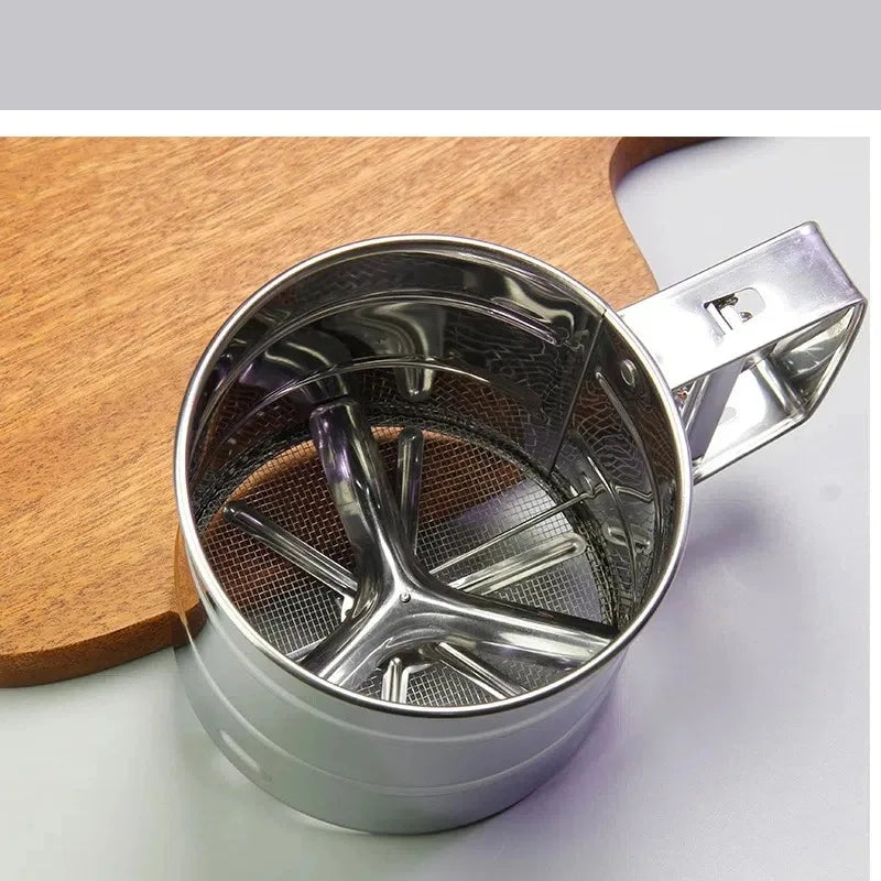 PC Stainless Steel Flour Sifter Sieve with Hand Press Fine Mesh for Baking Powder Sugar Kitchen Baking Tools