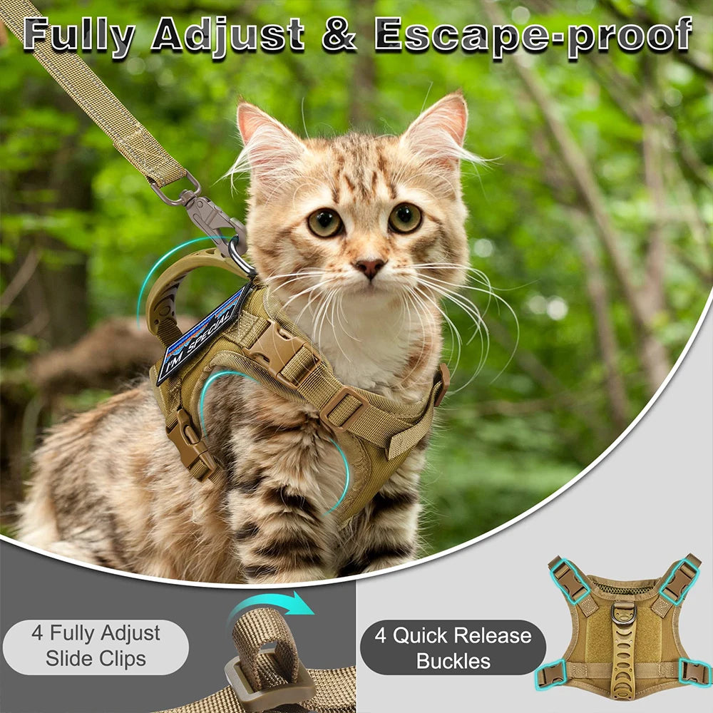 Tactical Cat Harness For Walking Escape Proof Adjustable Pet Vest Harness Soft Mesh With Control Handle For Large Cat Small Dog - Zecs shopping