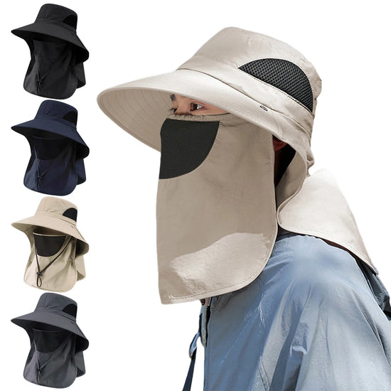 Summer UV Protection Fishing Hat – Wide Brim Neck Flap Sun Hat for Hiking & Camping