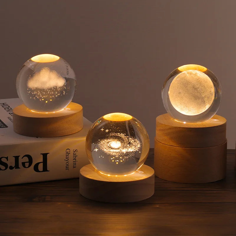 Aesthetic Moon Crystal Sphere Creative Clear Glass Galaxy Globe Night Light Crystal Ball Lamp Desktop Decoration Home Ornament - Zecs shopping