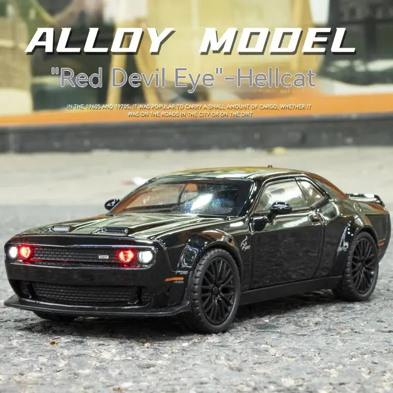 Dodge Challenger Hellcat Diecast Model Car Pull Back Toy with Sound & Light Metal Collectible Car Gift