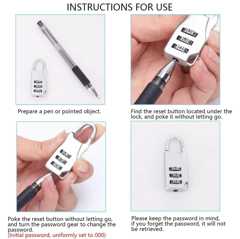 -PCS Portable Alloy Lock Padlock Outdoor Travel Luggage Zipper Backpack Handbag Safe Anti-theft Combination Code Number Lock