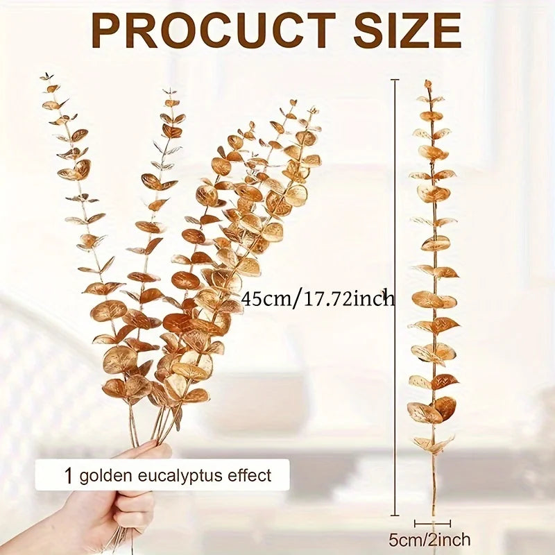 20pcs Golden Eucalyptus Stems, Artificial Eucalyptus Leaves Decor, Eucalyptus Branches Fake Eucalyptus With Fake Leaves - Zecs shopping