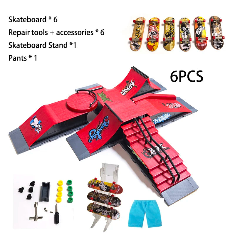 Finger Skatepark Set Professional Tech Practice Deck Platform Stunt Finger Skateboard Diy Assemble Ramp Park Kits Toys