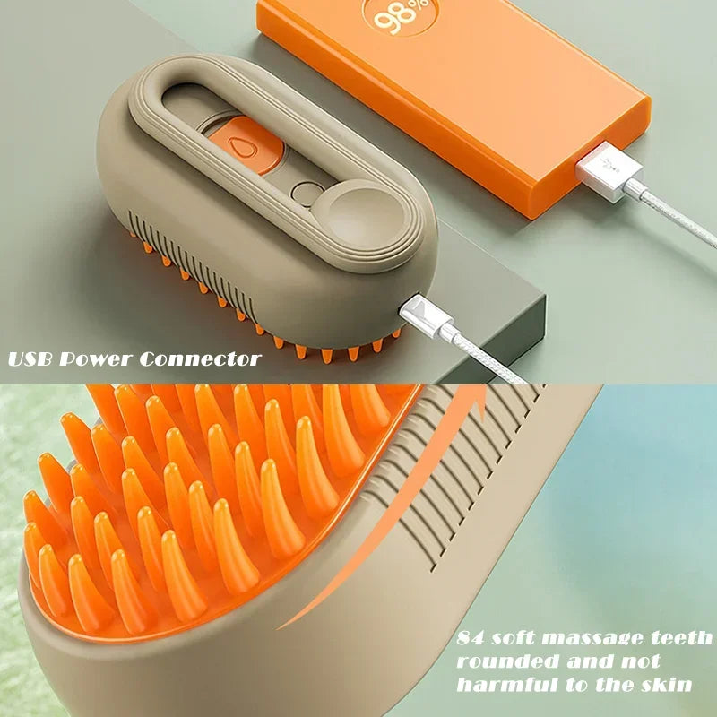 3 in 1 Pet Electric Steam Brush Cat and Dog Cleaning Spray Massage Grooming Comb Retractable Handle Pet Hair Removal BeautyBrush - Zecs shopping
