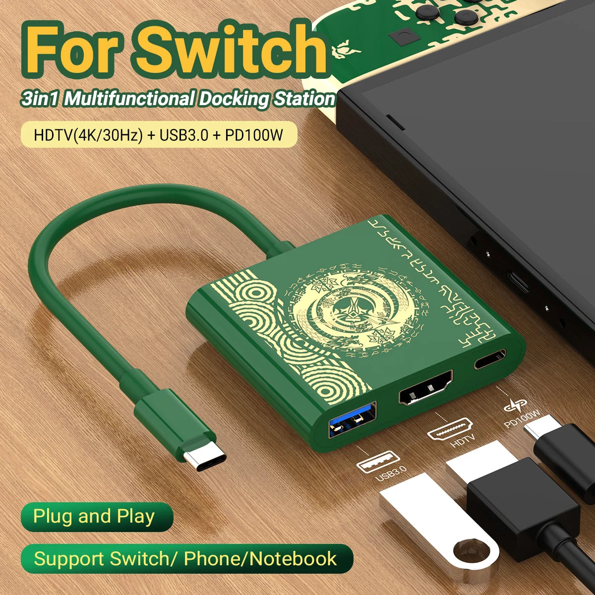 Portable Game Docking Station TYPE-C Hub with HDMI and USB Perfect for Travel and Gaming