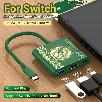 Portable USB-C Game Docking Station – HDMI & USB Hub for Switch, Steam Deck & Travel Gaming
