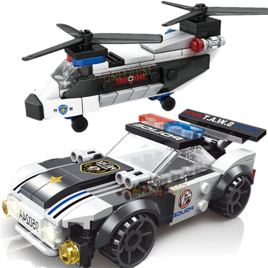 DIY SWAT Dual-Rotor Helicopter Building Blocks – City Police Aircraft Brick Model Set