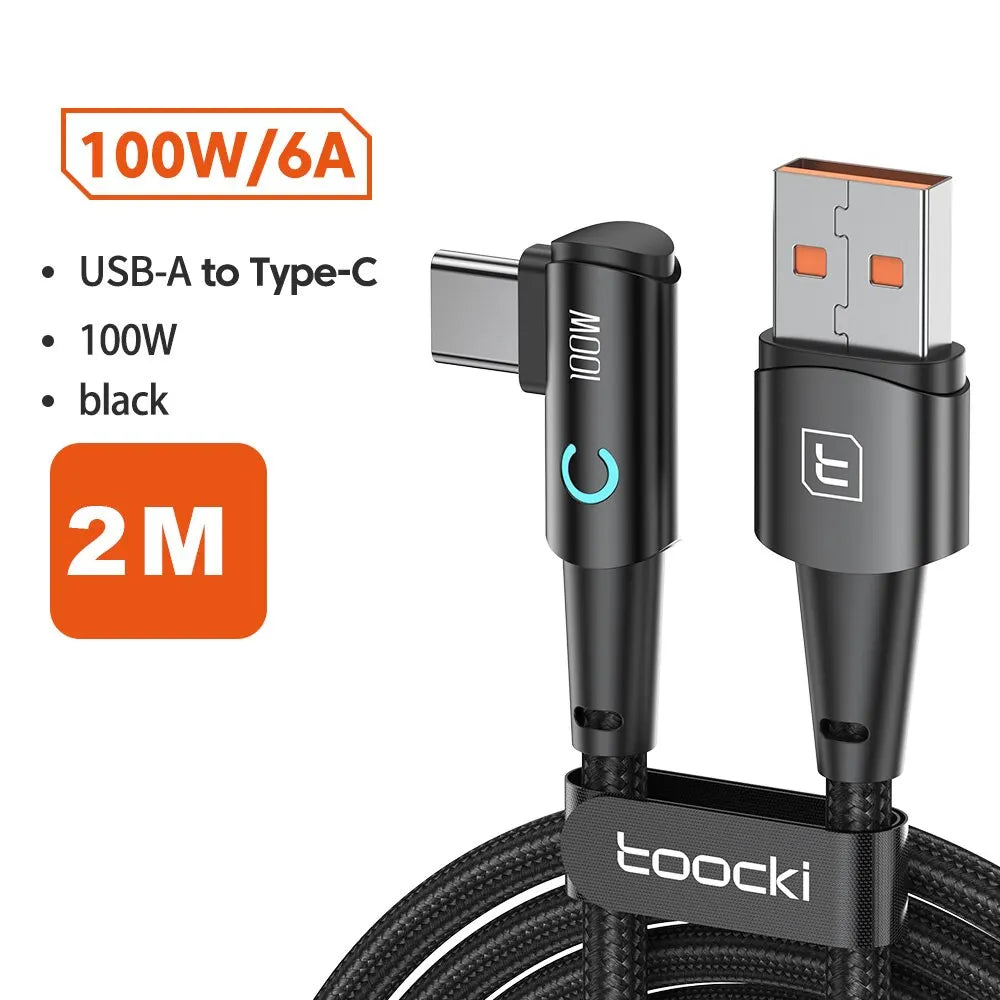 Toocki A USB C Cable Degree For OPPO W Fast Charging Cord For Honor Huawei Oneplus Realme Charger Data Wire