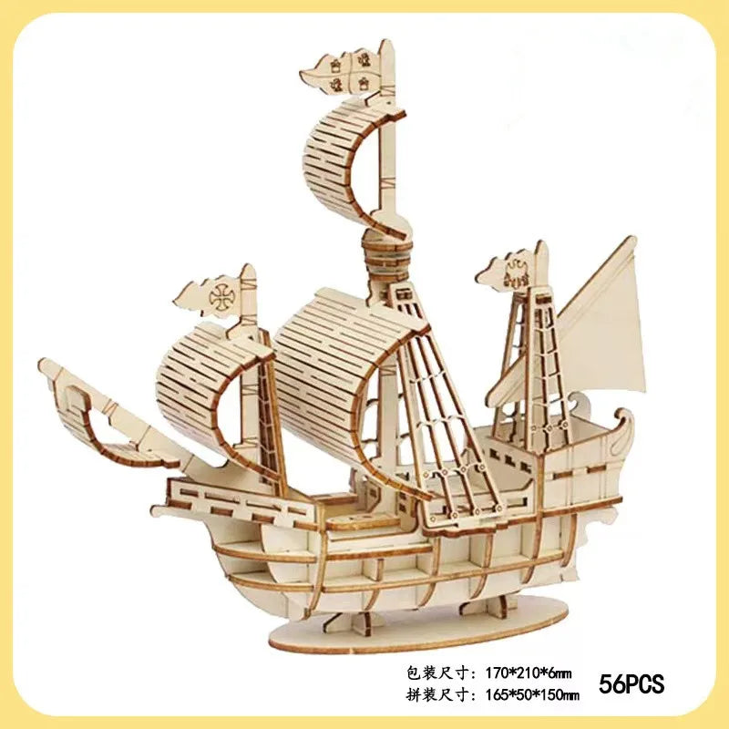 PC D Sailboat Wooden Puzzle Assembly Model Puzzle DIY Wooden Crafts D Puzzle Gifts Desktop Decoration
