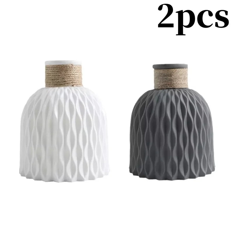 1/2Pcs Water Ripple Vase Rope Plastic Flower Pot Arrangement Modern Nordic Style Home Living Room Desktop Decoration Ornament - Zecs shopping