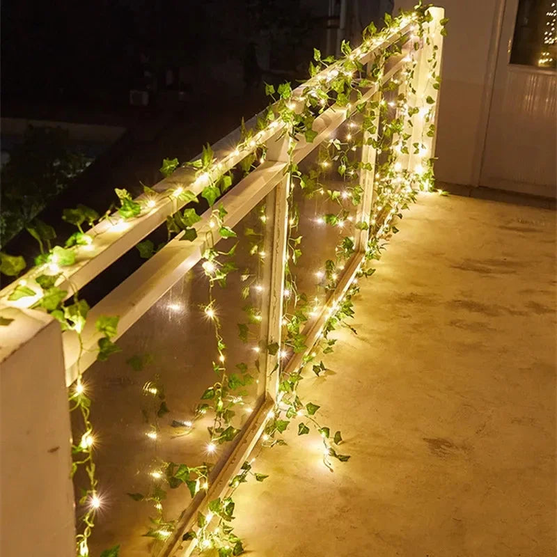 12/10/2m Fake Green Leaf Ivy Vine with LED Lights Home Bedroom Decor Wedding Glowing Artifical Plant Garland Home Decor - Zecs shopping