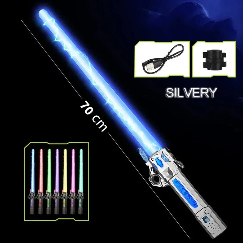 Children Colorful Glowing Sword Toys Telescopic Music Laser Sword -In- Rotating Decompression Toy Light Sword