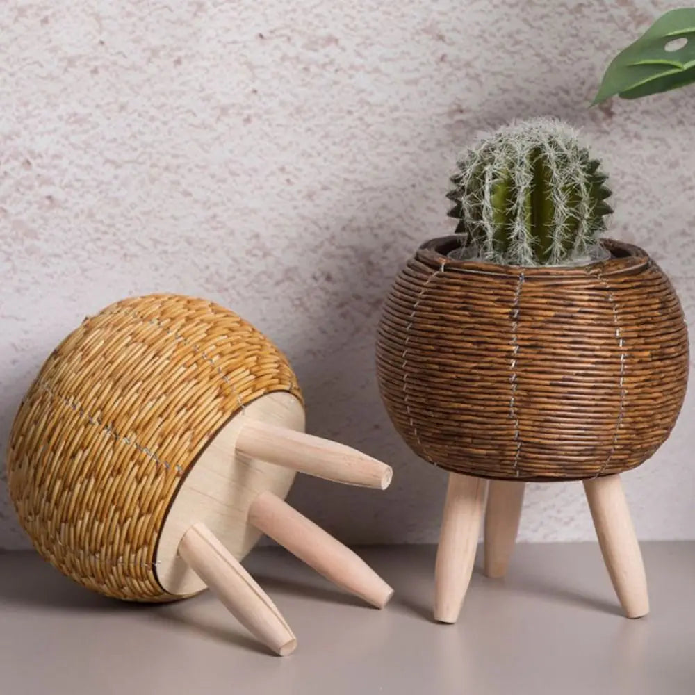 Fashion Rattan Woven Flower Pot Creative Flower Planters With Removable Legs Durable Hand Wove Plant Stand - Zecs shopping