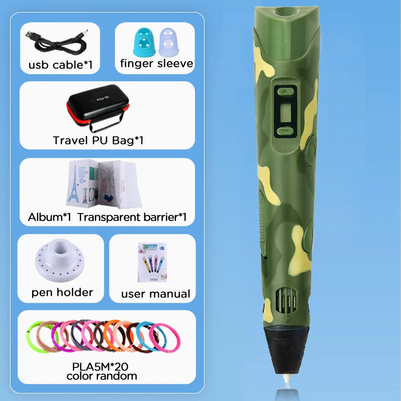 D Pen Drawing Printing Pen With LCD Screen Compatible PLA Filament Toys Safe Paiting for Children DIY Christmas Birthday Gift