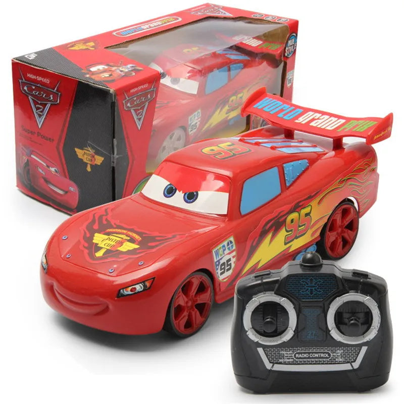 Anime Pixar Cars Electric Toy Car Lightning Mcqueen Spider Man Four Channel Remote Control Car Model Toys For Children Gift