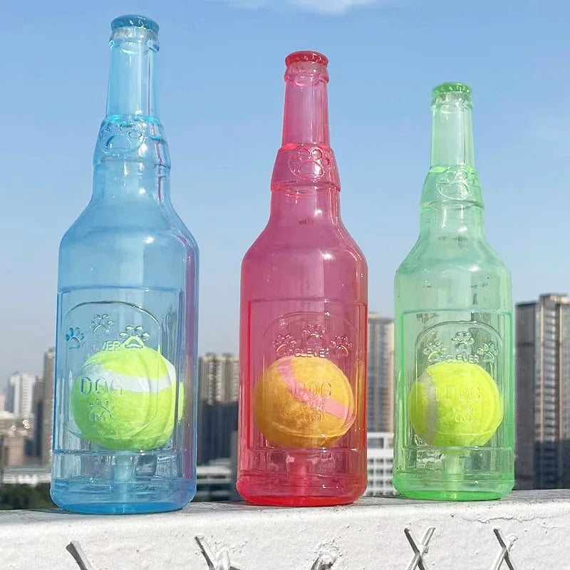 Pet Chew Toy TPR Bite-resistance Beer Bottle with Tennis Ball Toy Puppy Teeth Grinding dog Chewing Squeaky Interactive Toys - Zecs shopping