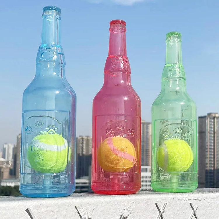 Pet Chew Toy TPR Bite-resistance Beer Bottle with Tennis Ball Toy Puppy Teeth Grinding dog Chewing Squeaky Interactive Toys - Zecs shopping