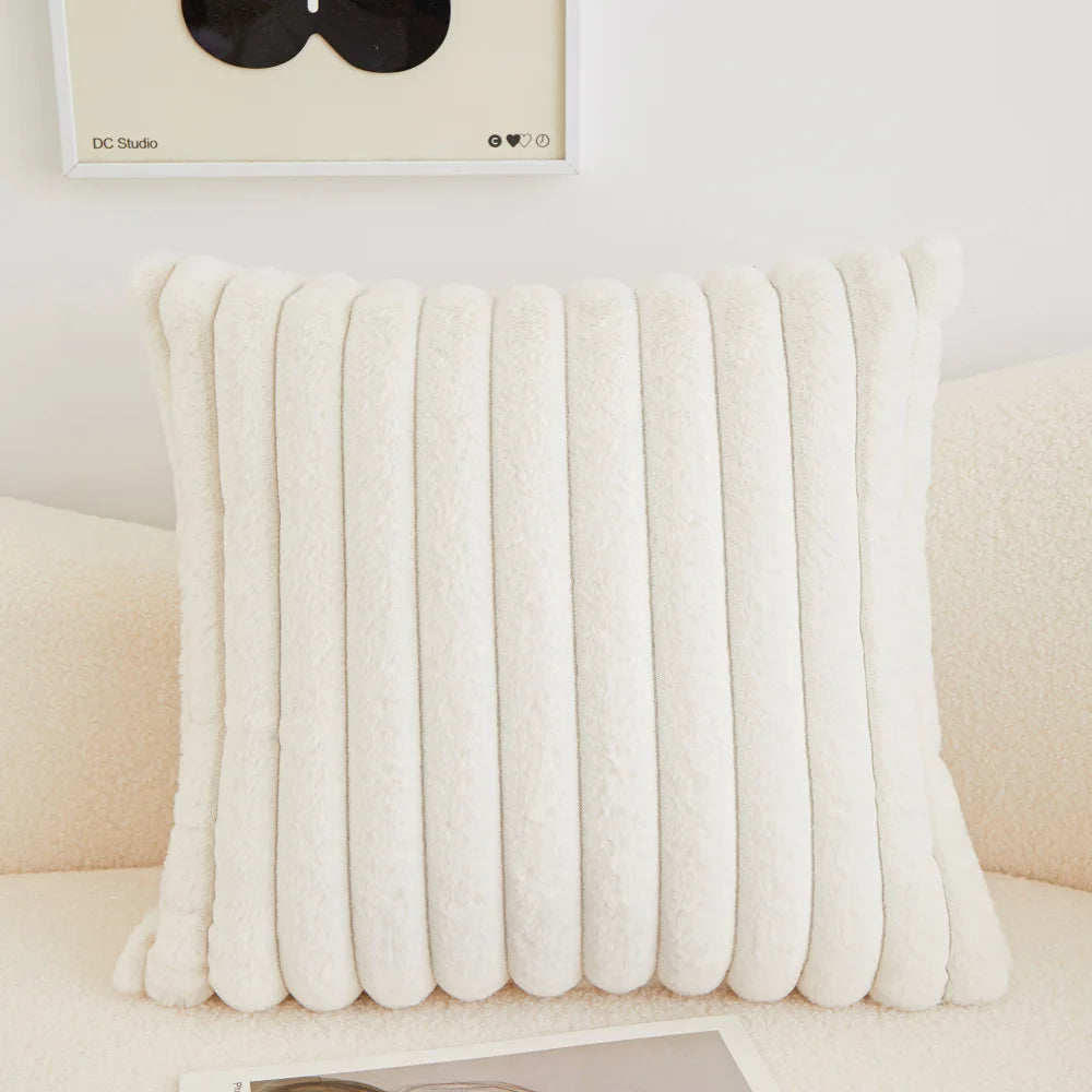 Faux Rabbit Fur Square Cushion Cover Pillowcase 45x45cm Striped Soft  Pillow Cover for Couch Sofa Bedroom Living Room Home Decor - Zecs shopping