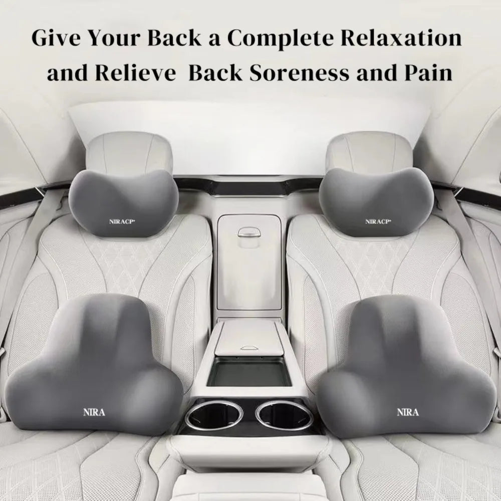 Memory Foam Car Neck & Lumbar Pillow Breathable Headrest & Back Support