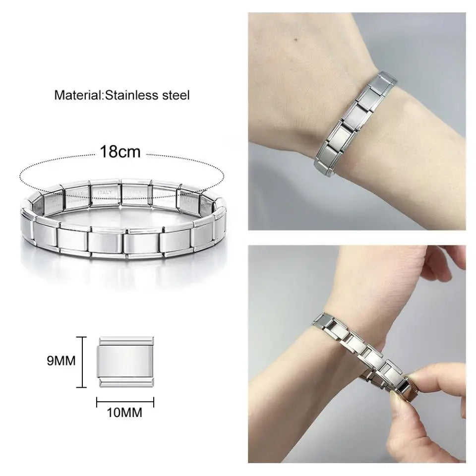 Classic Stainless Steel Pendant Italian Chain Link Men Women Suitable For 9mm Bracelet Making DIY Steel Module Tools - Zecs shopping
