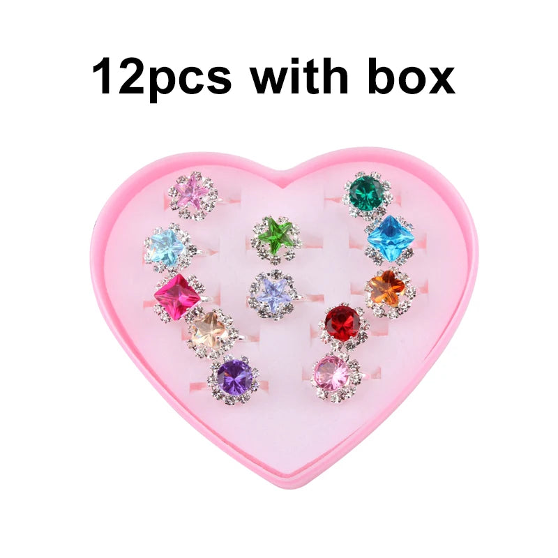 pcs Cute Adjustable Rings Children Girls Pretend Play Makeup Toys Cartoon Crystal Jewelry Alloy Animal Enamel Ring