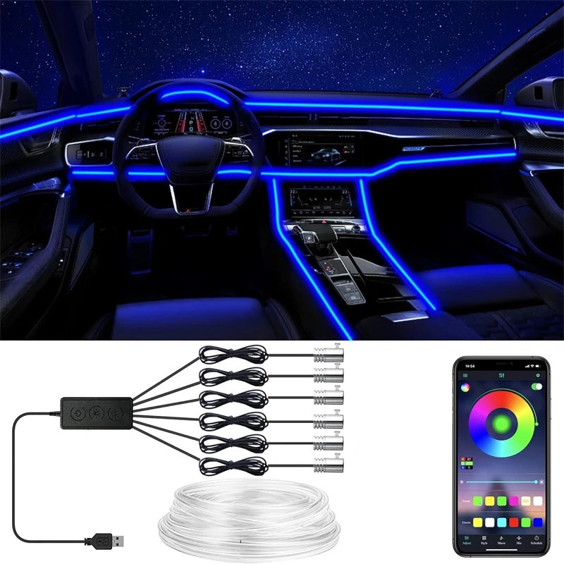 Flexible EL Wire RGB Car Lights 🎶✨ | App-Controlled Neon Strip for Interior Ambient Atmosphere