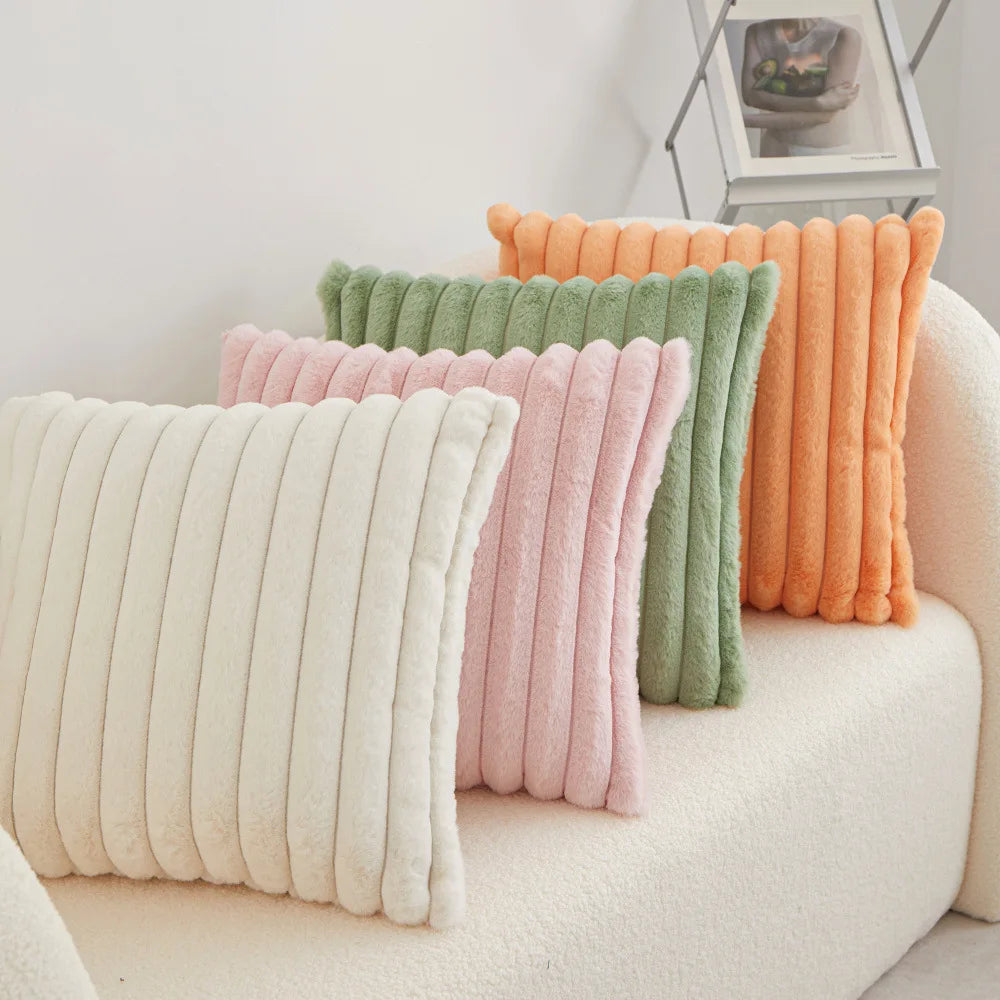 Faux Rabbit Fur Square Cushion Cover Pillowcase 45x45cm Striped Soft  Pillow Cover for Couch Sofa Bedroom Living Room Home Decor - Zecs shopping