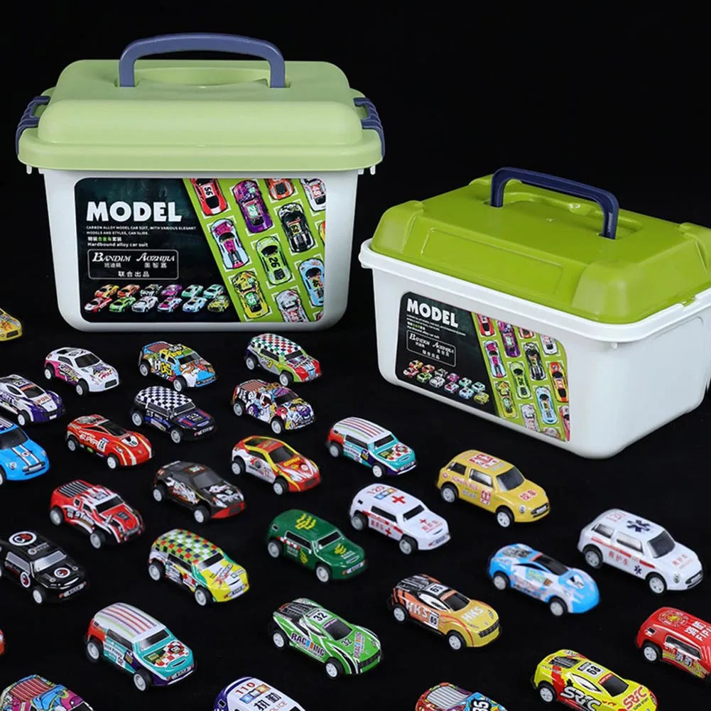 Mini Alloy Car Model Set Diecast Cars with Storage Box for Kids