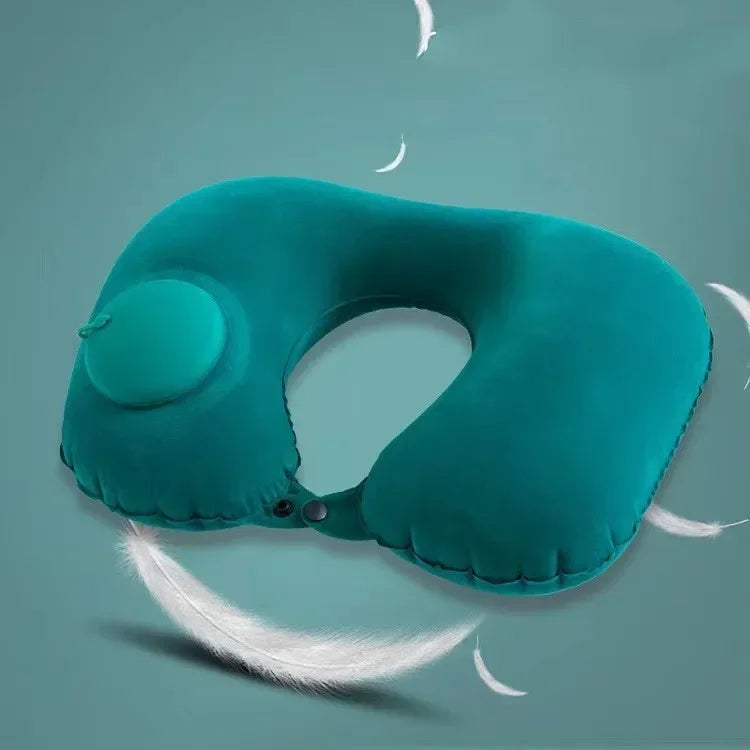 U-Shaped Inflatable Travel Pillow Portable Air Neck Support Cushion Comfortable Sleeping Press to inflate pillow - Zecs shopping
