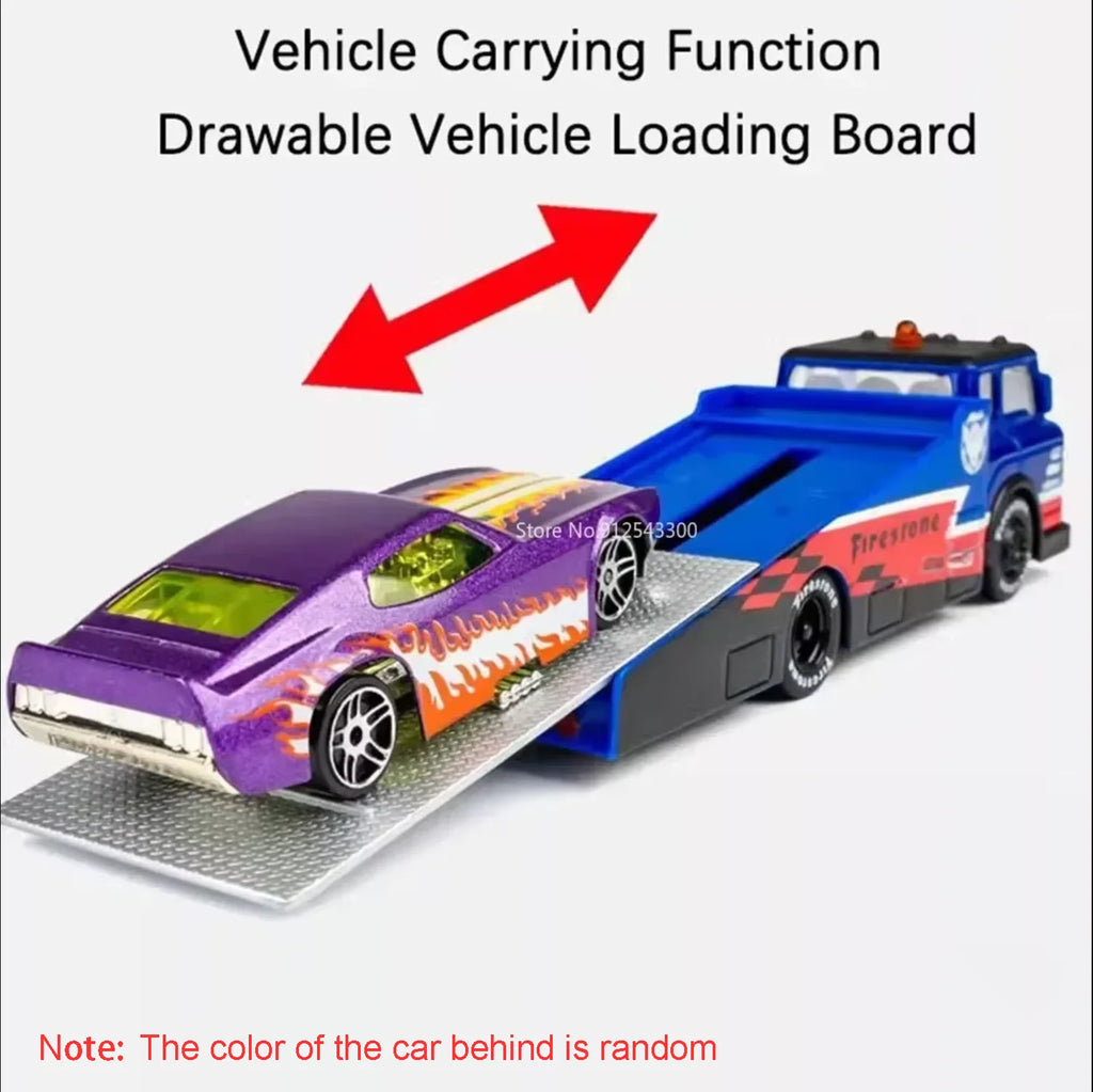 Alloy Container Trailer Pull-Back Diecast Rescue & Engineering Toy for Kids