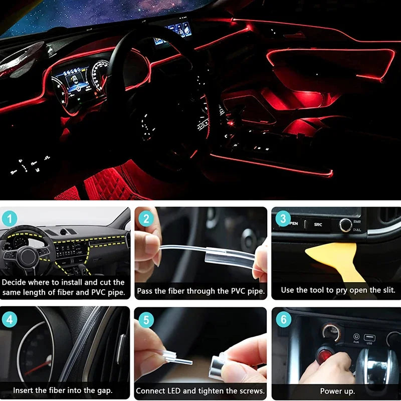 Flexible EL Wire RGB Car Lights 🎶✨ | App-Controlled Neon Strip for Interior Ambient Atmosphere