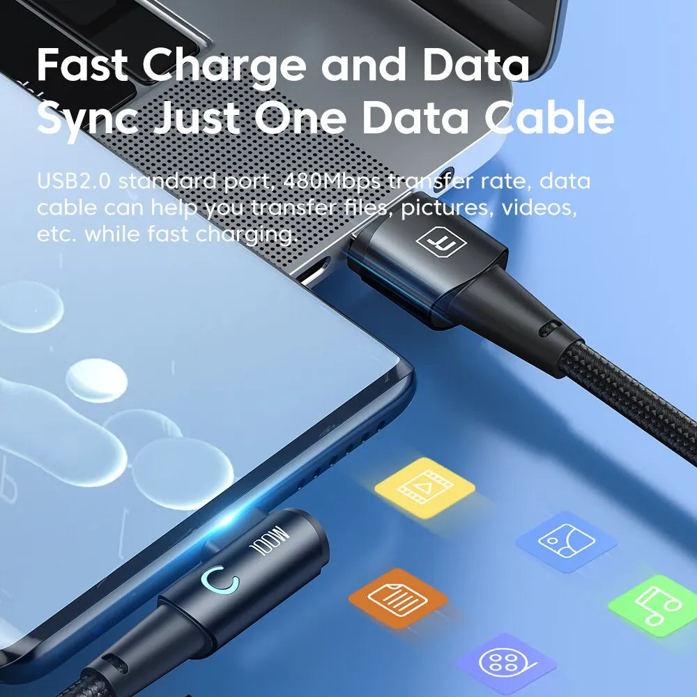 Toocki A USB C Cable Degree For OPPO W Fast Charging Cord For Honor Huawei Oneplus Realme Charger Data Wire