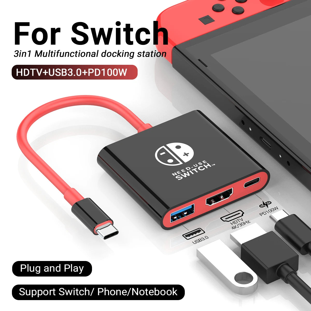 Portable Game Docking Station TYPE-C Hub with HDMI and USB Perfect for Travel and Gaming