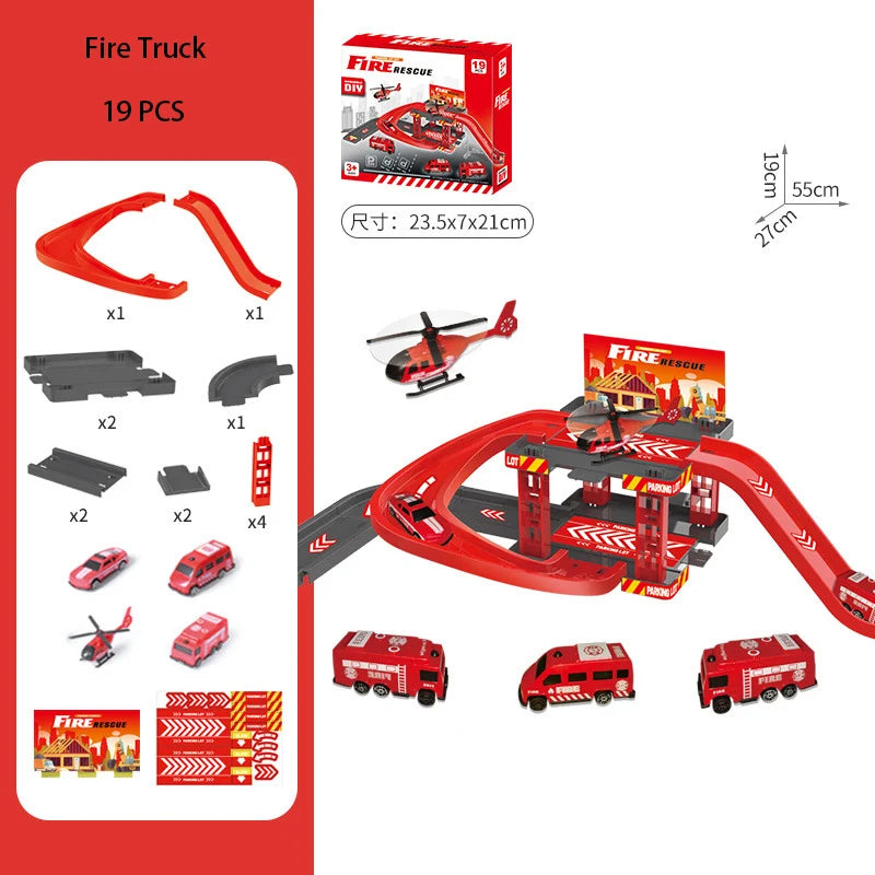 Childrens Track Parking Lot Fire Truck Police Engineering Premium & Affordable
