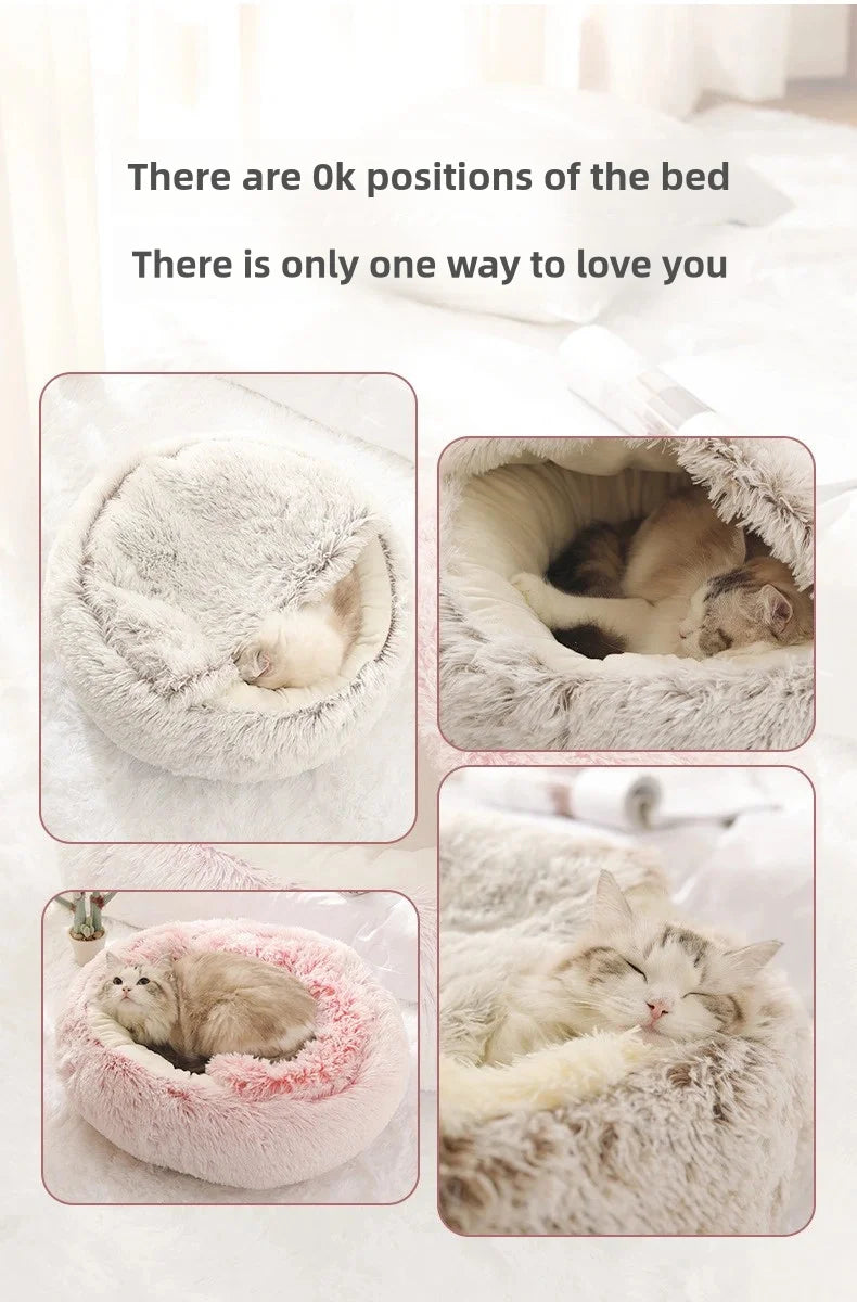 Autumn and Winter soft plush pet bed and pet bed Winter warm and cold plush comforter nest Shell cat nest semi-enclosed cat nest - Zecs shopping