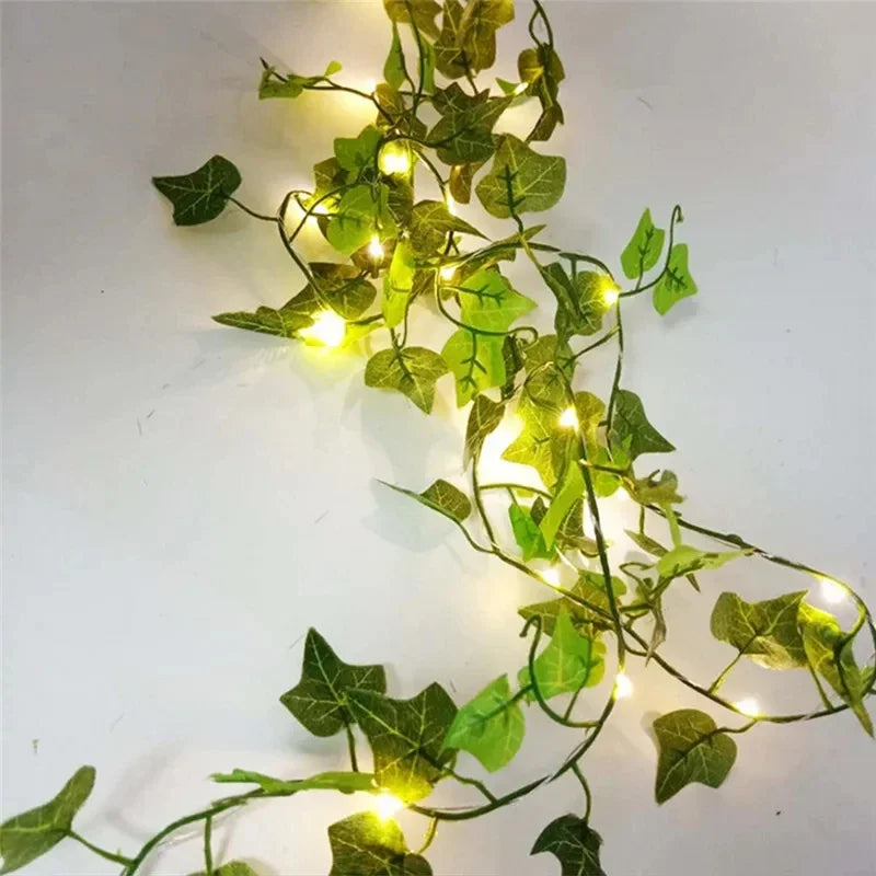 12/10/2m Fake Green Leaf Ivy Vine with LED Lights Home Bedroom Decor Wedding Glowing Artifical Plant Garland Home Decor - Zecs shopping