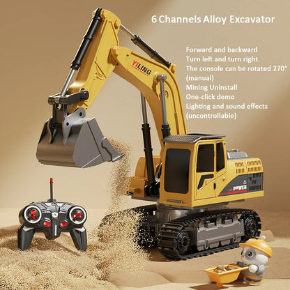 Alloy RC Excavator Toy – Remote Control Construction Vehicle with Lights and Sound