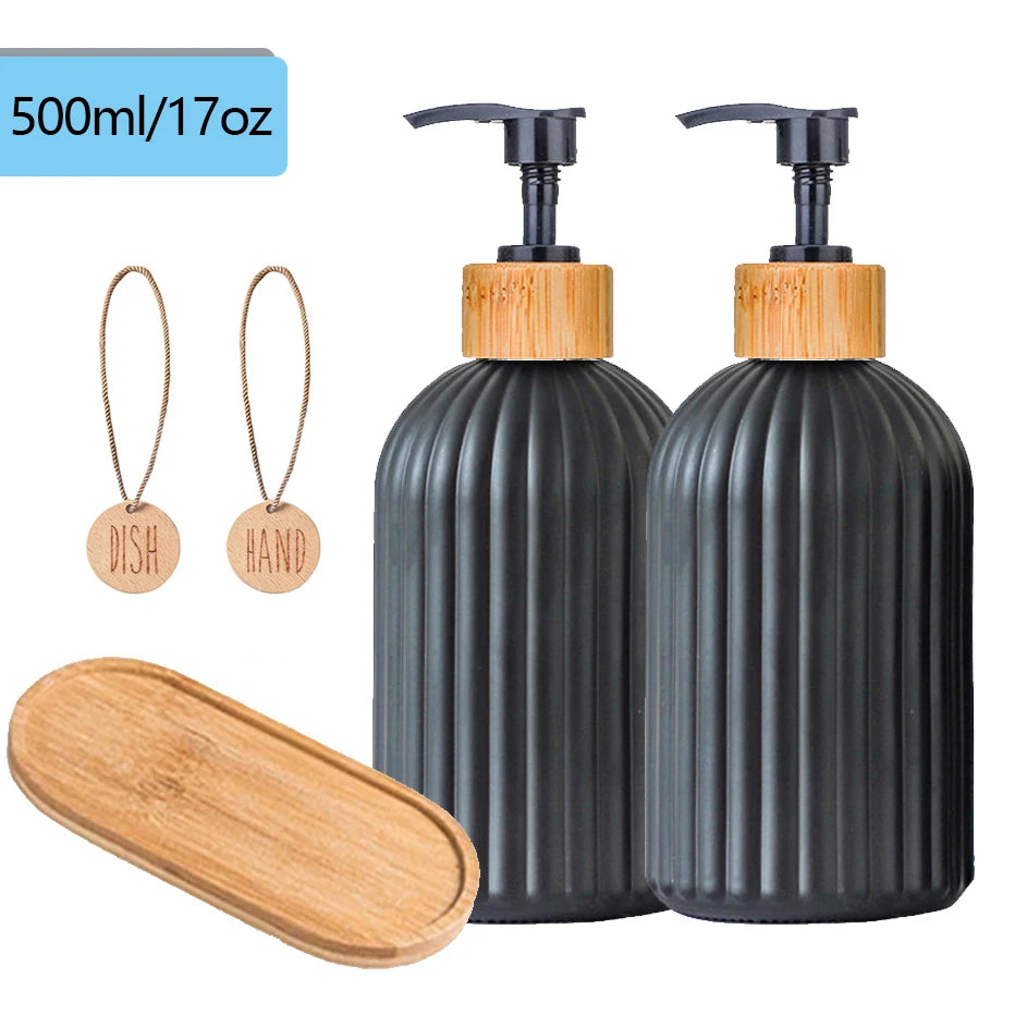 Kitchen Black Dish Soap Dispenser Bottle Set with Tags Countertop Hands Soap&Dish Soap Storage Container for Home Decor