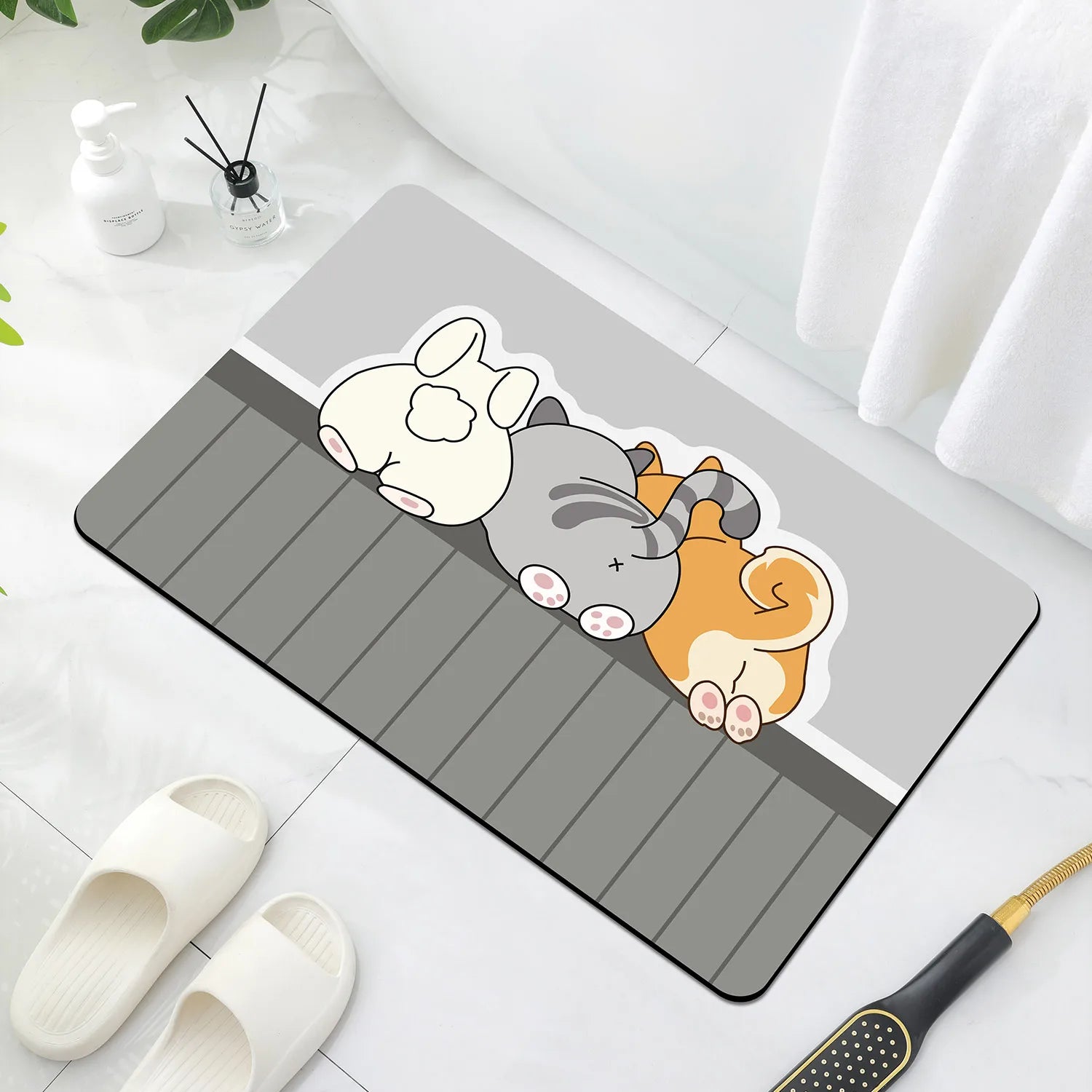 Cartoon Bathroom Soft Diatomaceous Mud Floor Mat, Bathroom Absorbent Foot Mat, Toilet Sink, Bedroom Mat, Carpet - Zecs shopping