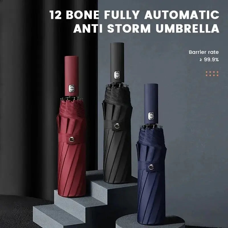 Bone Black Glue Fully Automatic Umbrella With Thick And Durable Keel Three Fold Umbrella UV Resistant Folding Umbrella