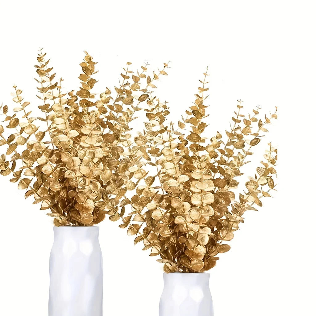 20pcs Golden Eucalyptus Stems, Artificial Eucalyptus Leaves Decor, Eucalyptus Branches Fake Eucalyptus With Fake Leaves - Zecs shopping
